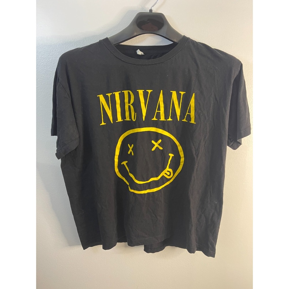Nirvana Smiley Face Graphic T-Shirt SOL Comfort Black XL Short Sleeve Grunge Tee